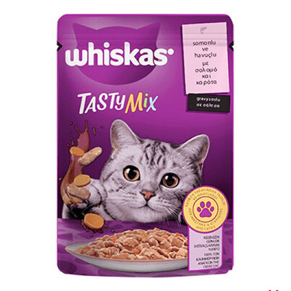 پوچ گربه بالغ طعم سالمون و هویج در سس 85گرمی Whiskas